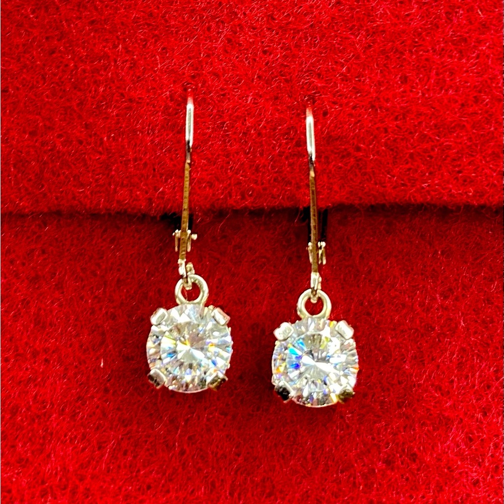 Ladies Sterling Silver and Cubic Zirconia Round Drop Earrings